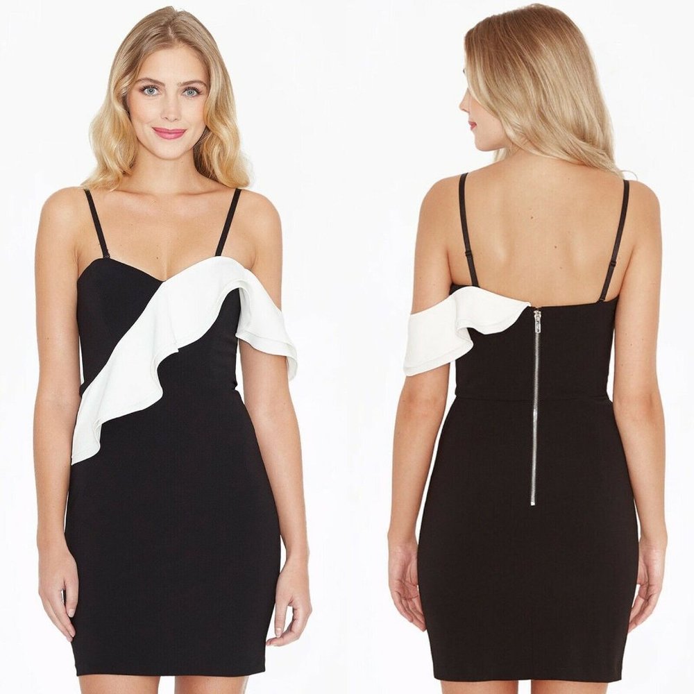 Parker’s IMANI DRESS W/ Ruffle Shoulder Strap Black Color Size M NWT $325.